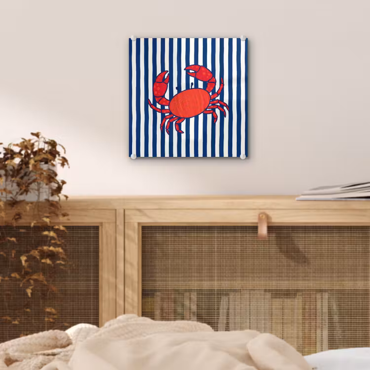 Krab - Strepen - Zeeleven - Illustratie - Rood plexiglas 5mm klein -sfeer4