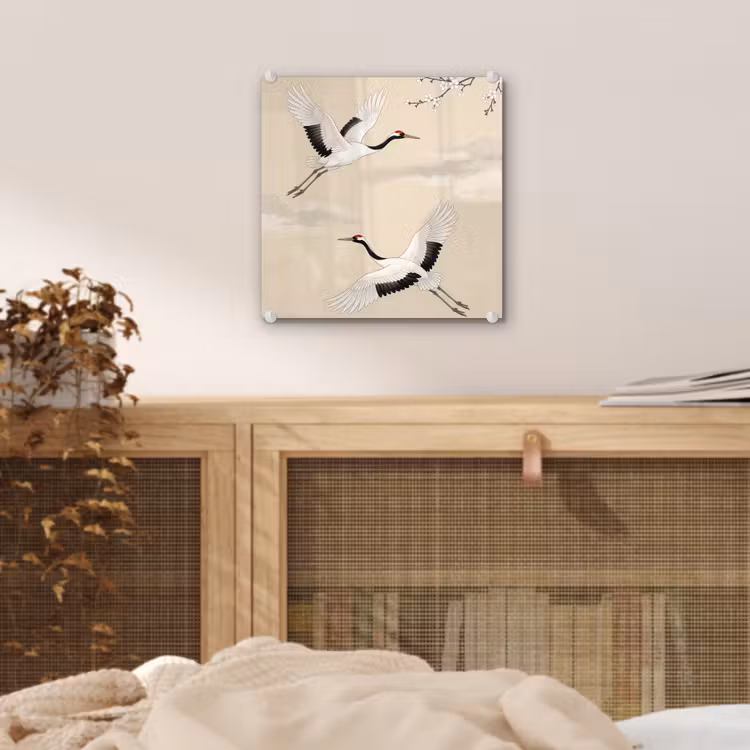 Kraanvogels - Bloesem - Beige plexiglas 5mm klein -sfeer4