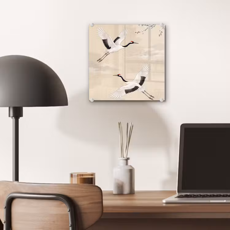 Kraanvogels - Bloesem - Beige plexiglas 5mm klein -sfeer6