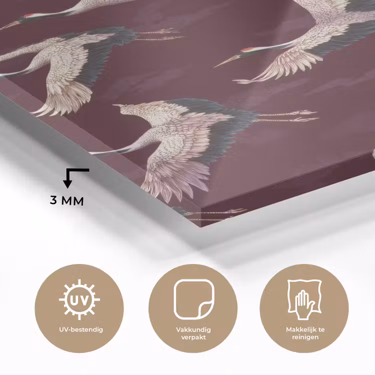 Kraanvogels - Klassiek - Bordeaux plexiglas 5mm klein 11 -sfeer2