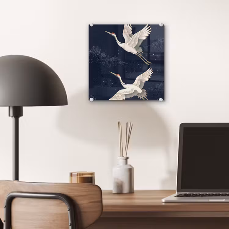 Kraanvogels - Nachthemel - Blauw plexiglas 5mm klein -sfeer6