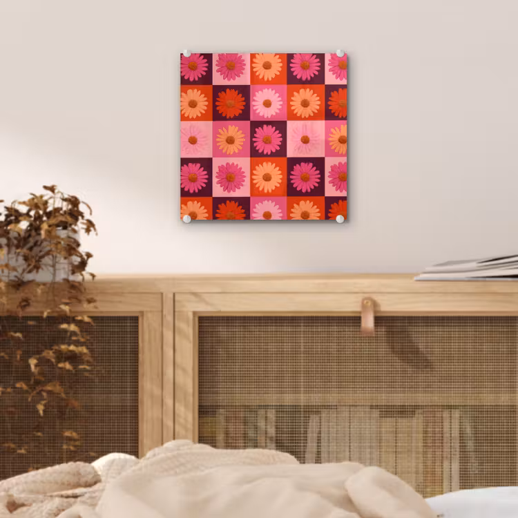 Madeliefjes - Dambord - Retro - Roze - Oranje plexiglas 5mm klein 11 -sfeer4