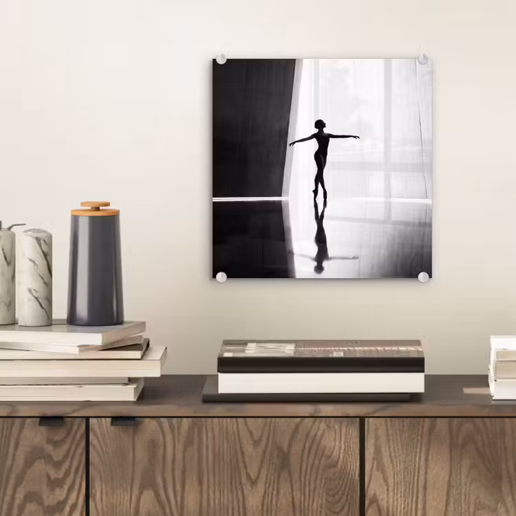 Danser - Silhouette - Kunst - Modern - Zwart-wit plexiglas 5mm klein -sfeer1