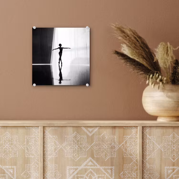 Danser - Silhouette - Kunst - Modern - Zwart-wit plexiglas 5mm klein -sfeer5