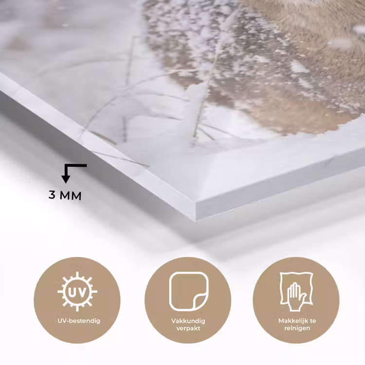 Hert - Sneeuw - Bos - Dieren - Vertederend plexiglas 5mm klein -sfeer2
