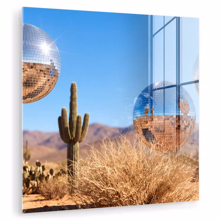 Glass Print - Desert - Mirror Ball - Art - Woestijn - Spiegelbal - Kunst plexiglas 5mm klein