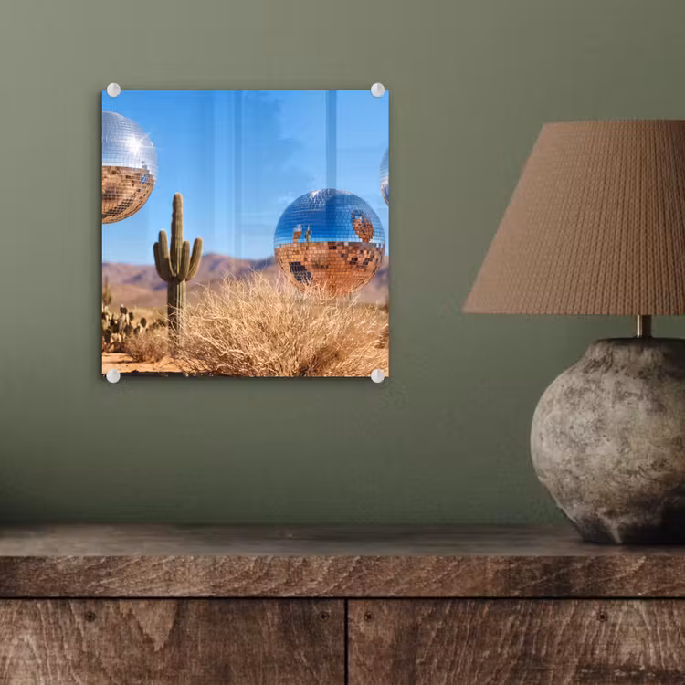 Glass Print - Desert - Mirror Ball - Art - Woestijn - Spiegelbal - Kunst plexiglas 5mm klein