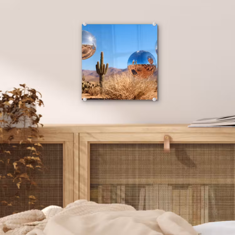 Glass Print - Desert - Mirror Ball - Art - Woestijn - Spiegelbal - Kunst plexiglas 5mm klein