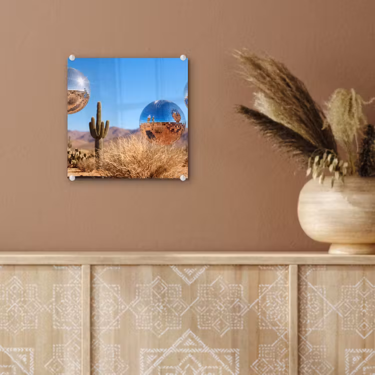 Glass Print - Desert - Mirror Ball - Art - Woestijn - Spiegelbal - Kunst plexiglas 5mm klein