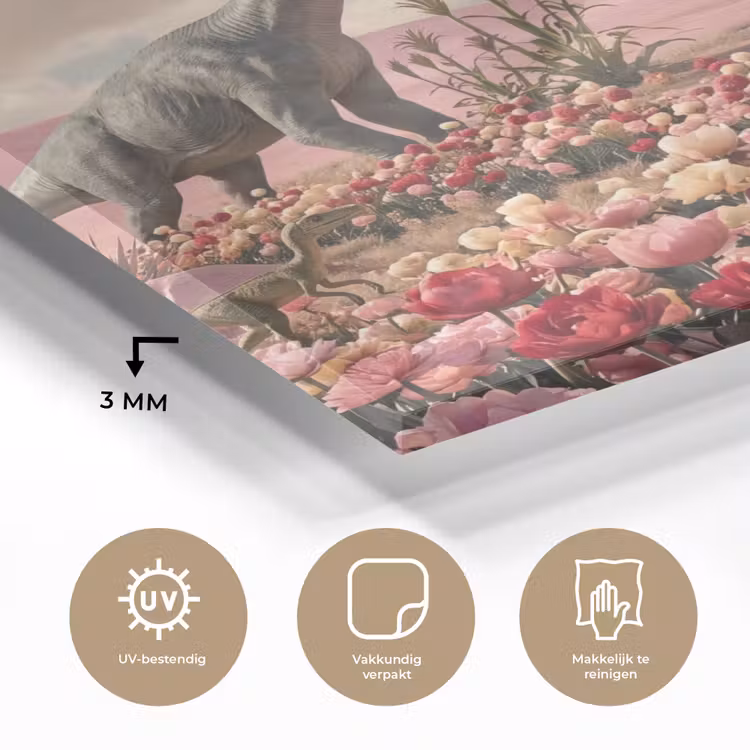 Glass Print - Dinosaur - Pink - Landscape - Dinosaurus - Roze - Landschap plexiglas 5mm klein