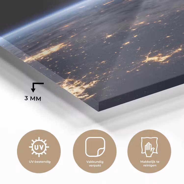 Glass Print - Earth - Night - Space - Aarde - Nacht - Ruimte plexiglas 5mm klein