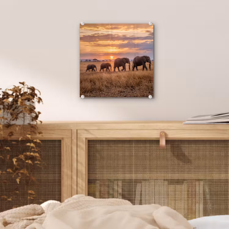 Olifanten - Savanne - Zonsondergang - Afrika - Warm plexiglas 5mm klein -sfeer4