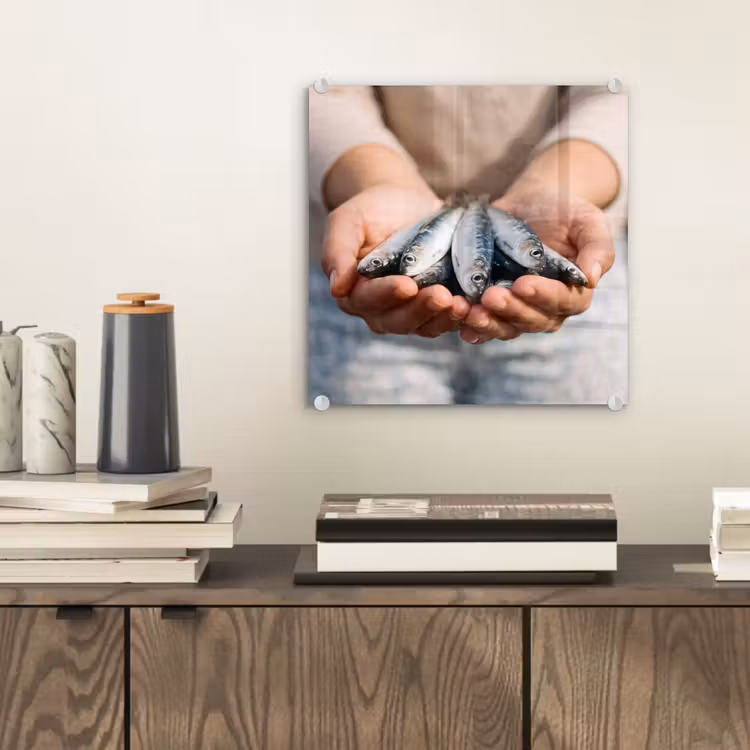 Glass Print - Fish - Hands - Nature - Vis - Handen - Natuur plexiglas 5mm klein