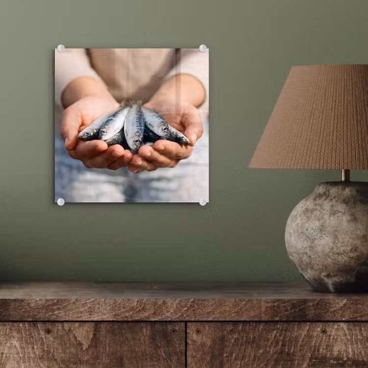 Glass Print - Fish - Hands - Nature - Vis - Handen - Natuur plexiglas 5mm klein