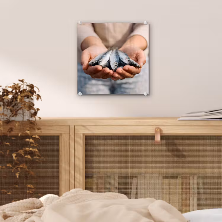Glass Print - Fish - Hands - Nature - Vis - Handen - Natuur plexiglas 5mm klein