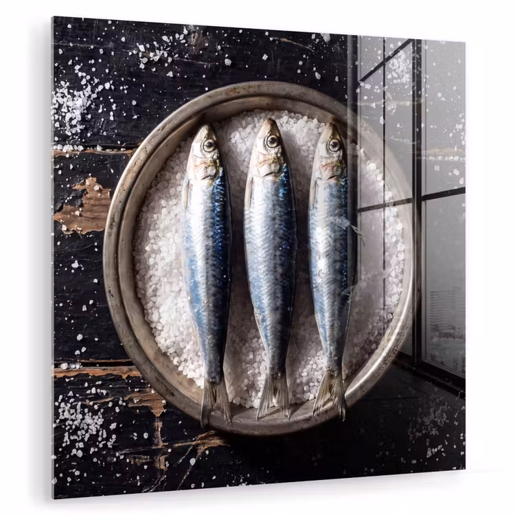 Glass Print - Fish - Salt - Food - Vis - Zout - Eten plexiglas 5mm klein