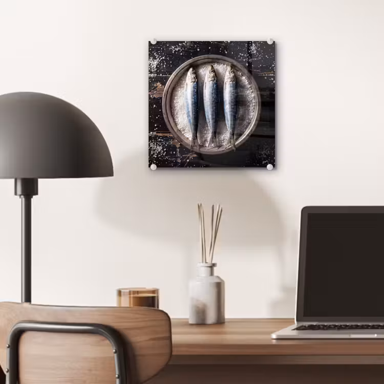 Glass Print - Fish - Salt - Food - Vis - Zout - Eten plexiglas 5mm klein