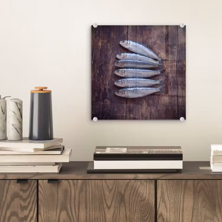 Glass Print - Fish - Wood - Food - Vis - Hout - Eten plexiglas 5mm klein