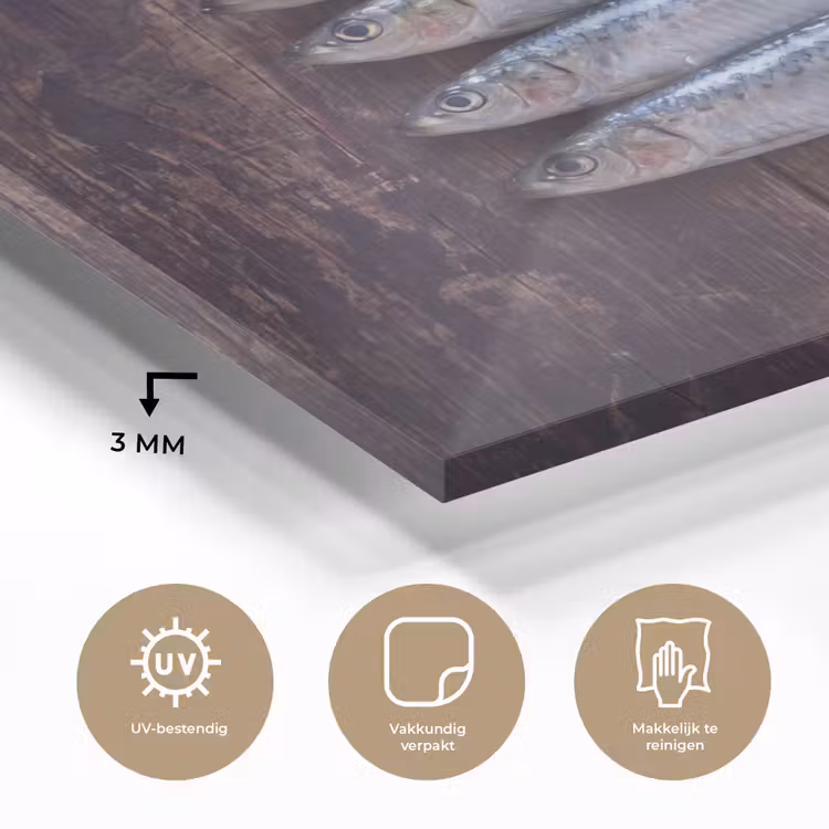 Glass Print - Fish - Wood - Food - Vis - Hout - Eten plexiglas 5mm klein