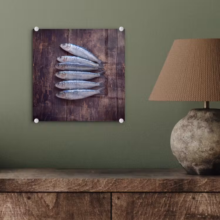 Glass Print - Fish - Wood - Food - Vis - Hout - Eten plexiglas 5mm klein