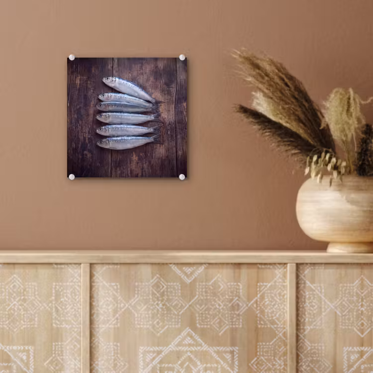 Glass Print - Fish - Wood - Food - Vis - Hout - Eten plexiglas 5mm klein