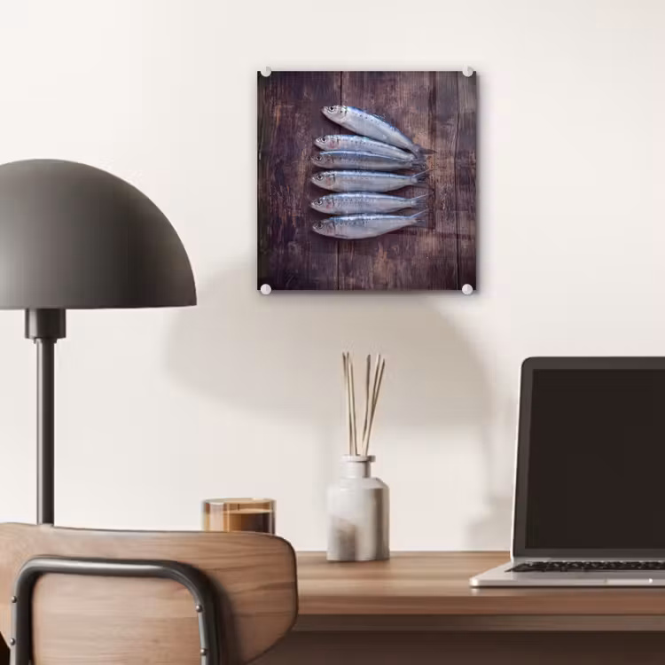 Glass Print - Fish - Wood - Food - Vis - Hout - Eten plexiglas 5mm klein