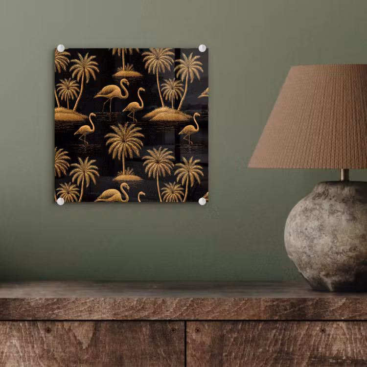 Flamingo - Palmbomen - Tropisch - Goud - Zwart plexiglas 5mm klein 11 -sfeer3