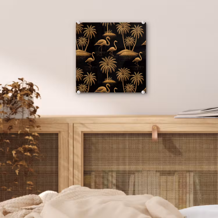 Flamingo - Palmbomen - Tropisch - Goud - Zwart plexiglas 5mm klein 11 -sfeer4
