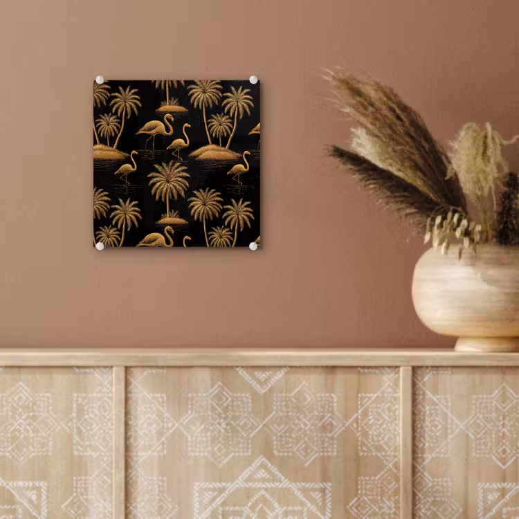 Flamingo - Palmbomen - Tropisch - Goud - Zwart plexiglas 5mm klein 11 -sfeer5