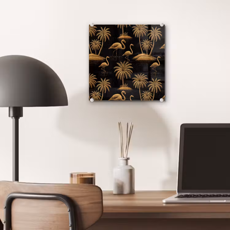 Flamingo - Palmbomen - Tropisch - Goud - Zwart plexiglas 5mm klein 11 -sfeer6