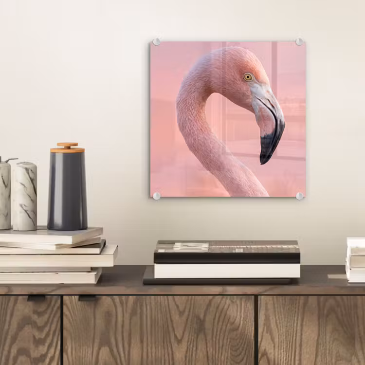 Flamingo - Portret - Roze plexiglas 5mm klein -sfeer1