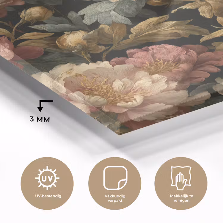 Bloemen - Barok - Patroon - Roze - Crème plexiglas 5mm klein 11 -sfeer2