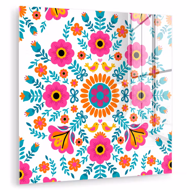 Bloemen - Vogel - Patroon - Kleurrijk - Modern plexiglas 5mm klein -zzzproduct_nieuw