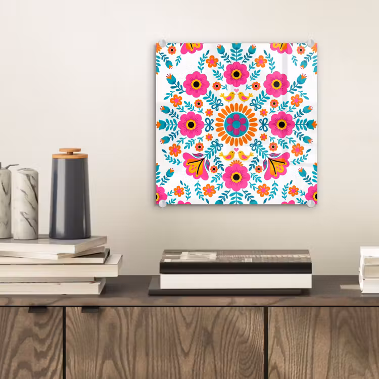 Bloemen - Vogel - Patroon - Kleurrijk - Modern plexiglas 5mm klein -sfeer1