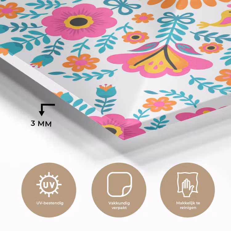 Bloemen - Vogel - Patroon - Kleurrijk - Modern plexiglas 5mm klein -sfeer2