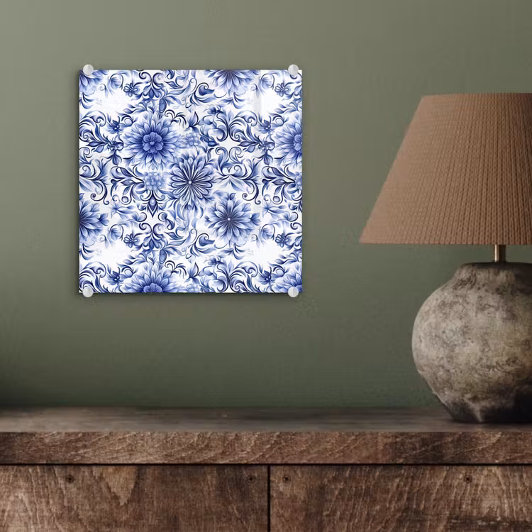 Bloemen - Blauw - Patroon - Wit plexiglas 5mm klein 11 -sfeer3