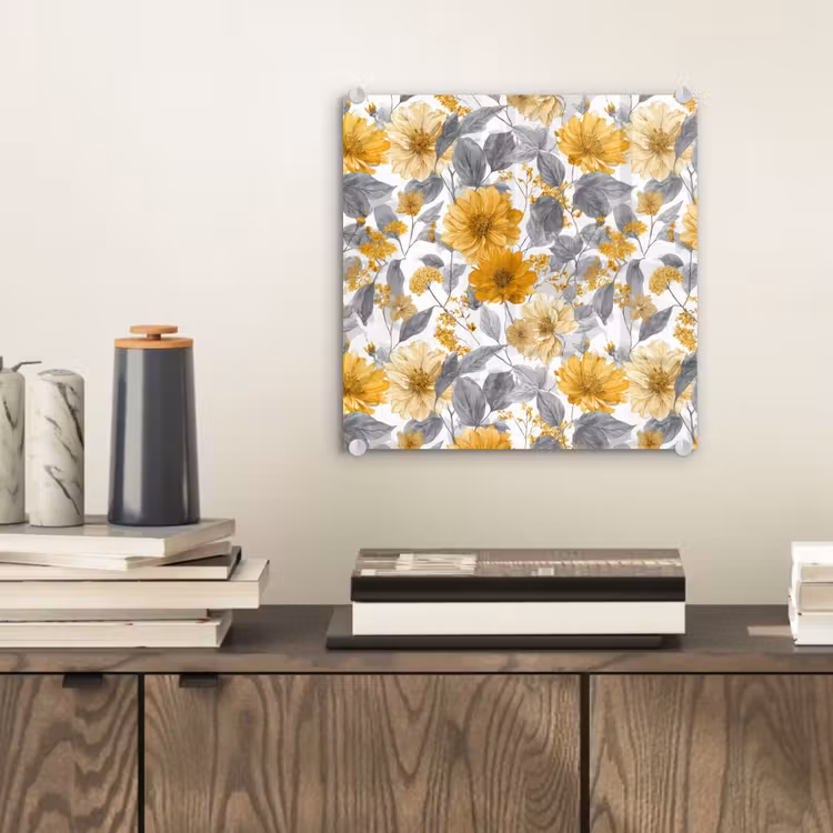 Bloemen - Botanisch - Elegant - Okergeel - Grijs plexiglas 5mm klein 11 -sfeer1