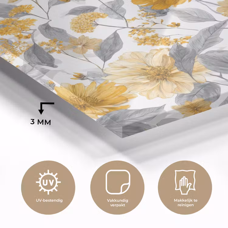 Bloemen - Botanisch - Elegant - Okergeel - Grijs plexiglas 5mm klein 11 -sfeer2