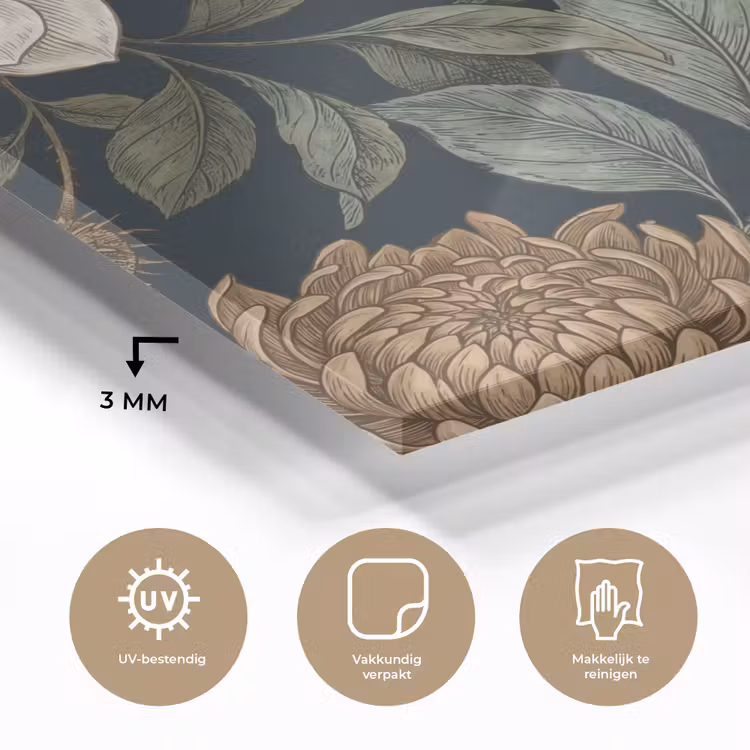 Bloemen - Botanisch - Illustratie - Donker - Vintage plexiglas 5mm klein -sfeer2