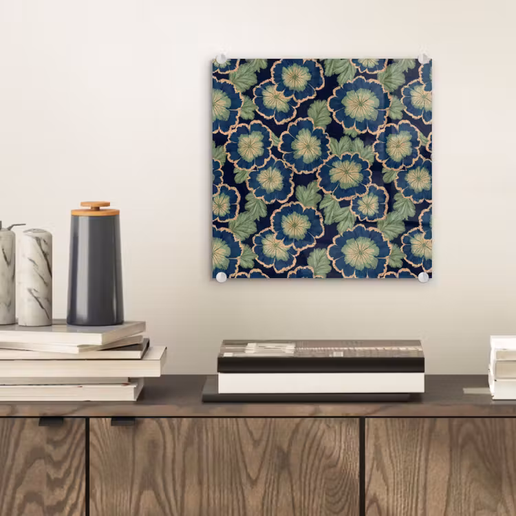 Bloemen - Borduurwerk - Patroon - Blauw - Groen plexiglas 5mm klein 11 -sfeer1