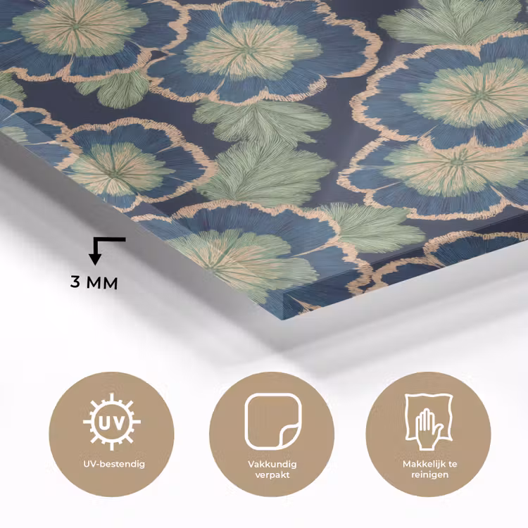 Bloemen - Borduurwerk - Patroon - Blauw - Groen plexiglas 5mm klein 11 -sfeer2