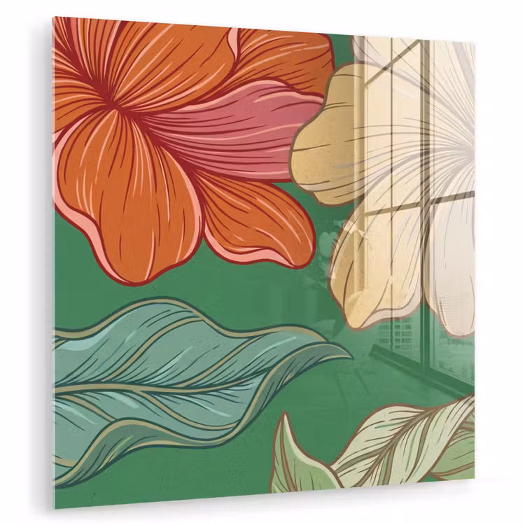 Glass Print - Flowers - Greenery - Illustration - Bloemen - Groen - Illustratie plexiglas 5mm klein