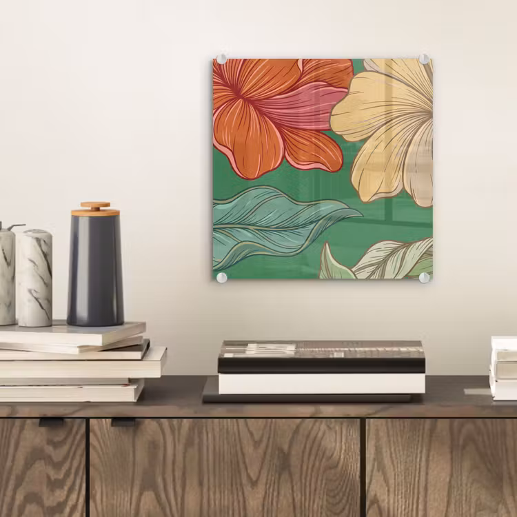 Glass Print - Flowers - Greenery - Illustration - Bloemen - Groen - Illustratie plexiglas 5mm klein
