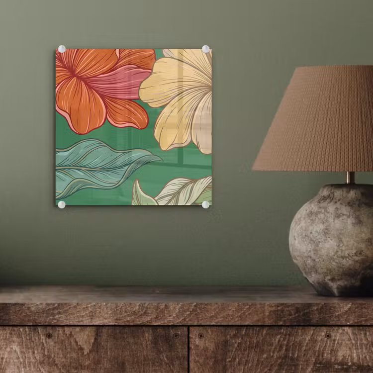 Glass Print - Flowers - Greenery - Illustration - Bloemen - Groen - Illustratie plexiglas 5mm klein