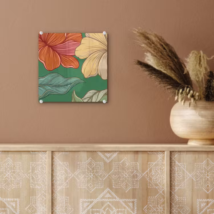 Glass Print - Flowers - Greenery - Illustration - Bloemen - Groen - Illustratie plexiglas 5mm klein
