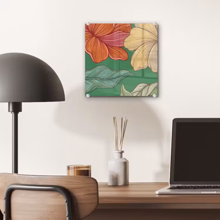 Glass Print - Flowers - Greenery - Illustration - Bloemen - Groen - Illustratie plexiglas 5mm klein