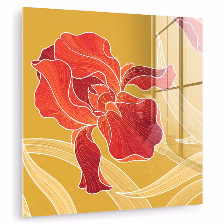 Glass Print - Flowers - Illustration - Red - Bloemen - Illustratie - Rood plexiglas 5mm klein