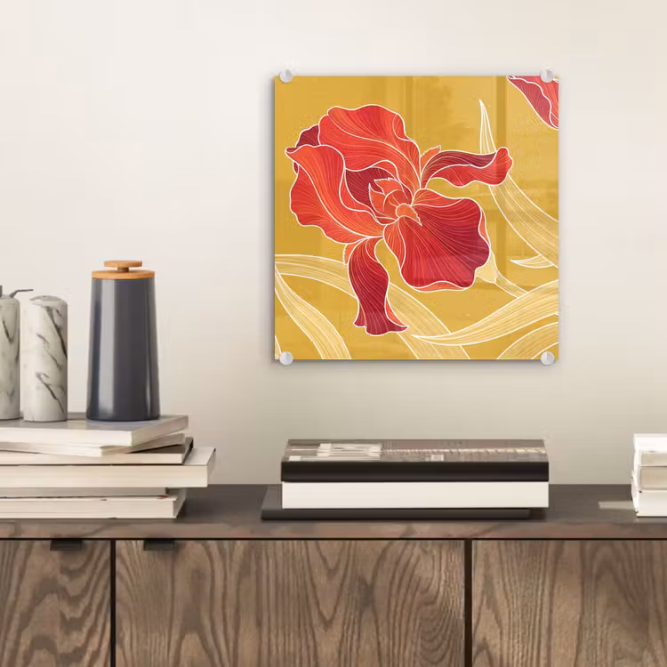 Glass Print - Flowers - Illustration - Red - Bloemen - Illustratie - Rood plexiglas 5mm klein