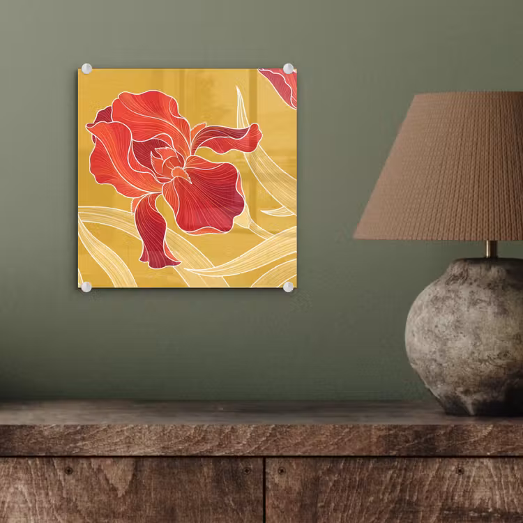 Glass Print - Flowers - Illustration - Red - Bloemen - Illustratie - Rood plexiglas 5mm klein