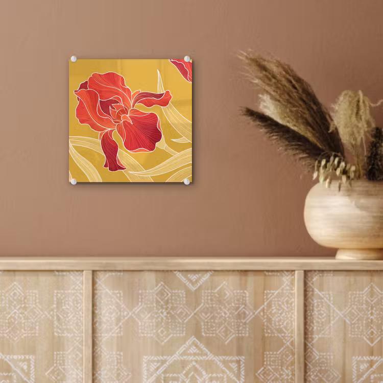 Glass Print - Flowers - Illustration - Red - Bloemen - Illustratie - Rood plexiglas 5mm klein